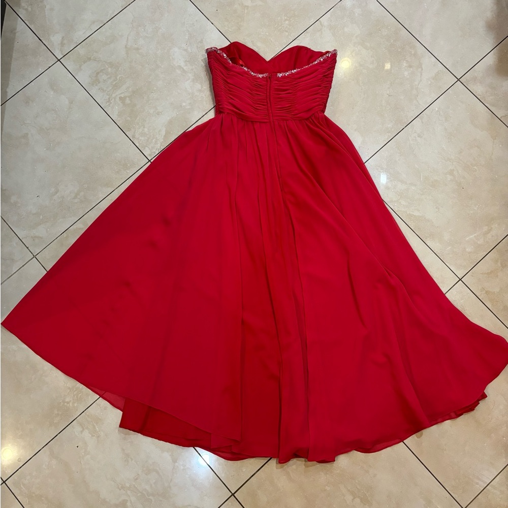 Mori Lee 653 Strapless Chiffon Long with Beading red size 16